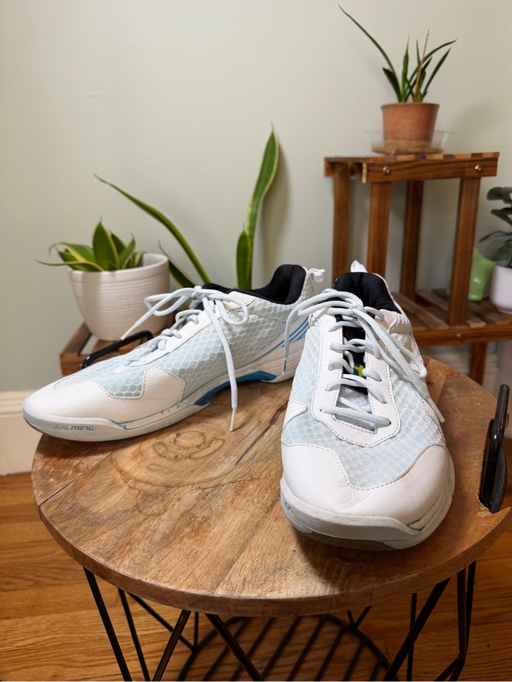 Salming Men’s Indoor Court Shoes Size 13 White Blue Handball Squash Non Marking